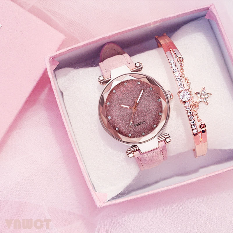 Starry Sky Wrist Watch and Bracelet Gift Set