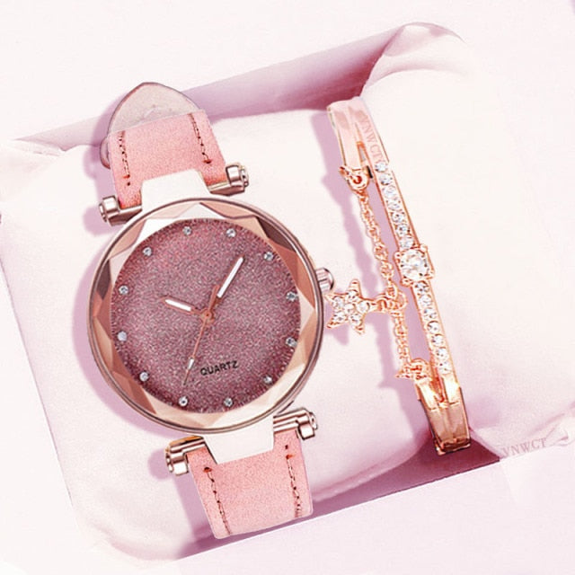Starry Sky Wrist Watch and Bracelet Gift Set