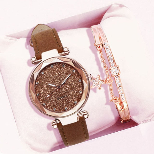 Starry Sky Wrist Watch and Bracelet Gift Set