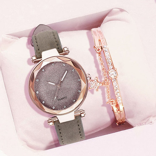 Starry Sky Wrist Watch and Bracelet Gift Set