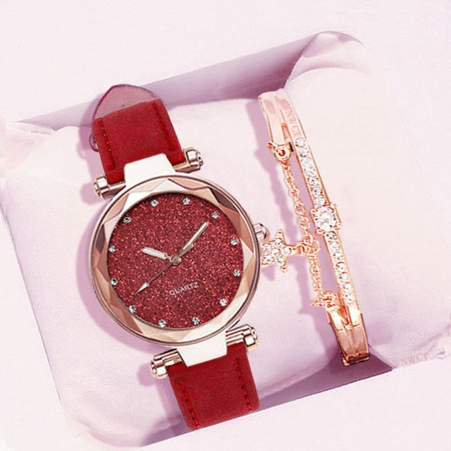 Starry Sky Wrist Watch and Bracelet Gift Set